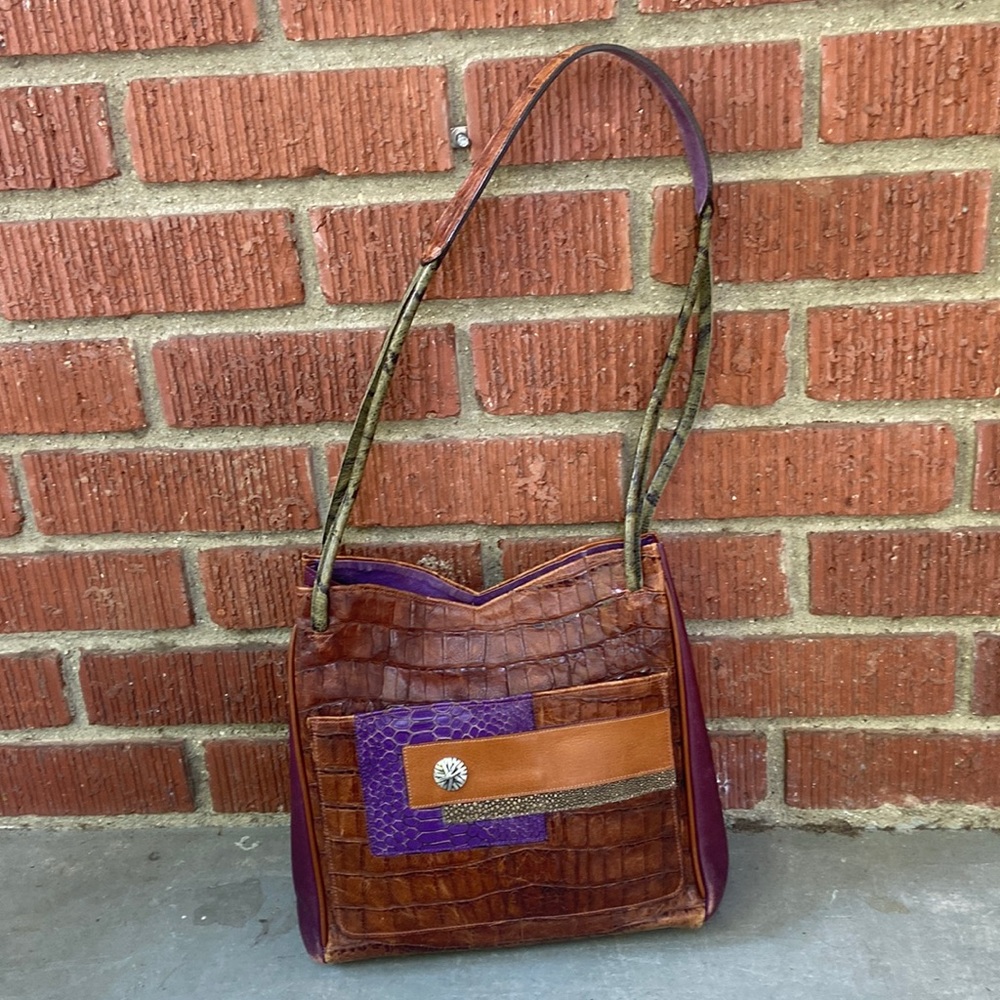 Rare James Culver Leather Croc Embossed Shoulder Bag
